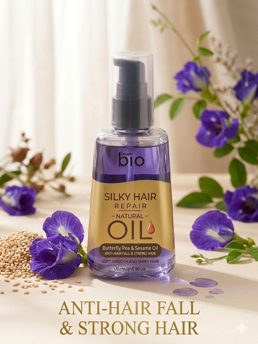 Green Bio Silky Hair Repair Oil 90 ml - Butterfly Pea Extract & Sesame Oil