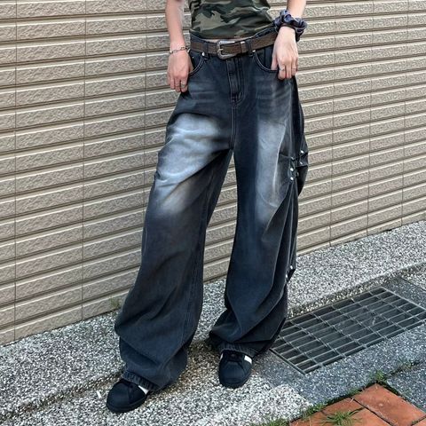 褶皺鉚釘baggy jeans