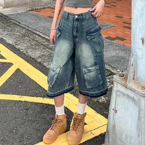 重工水洗七分褲