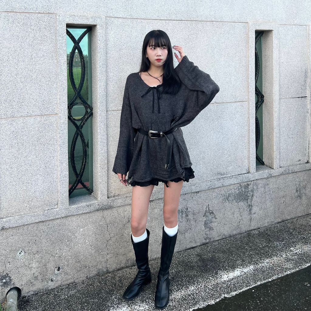 破壞落肩針織上衣