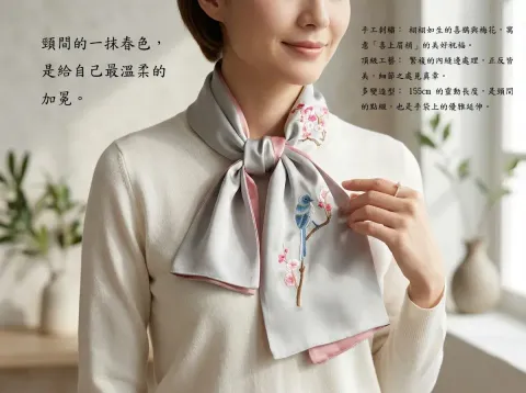 桑蠶絲刺繡絲巾文字1