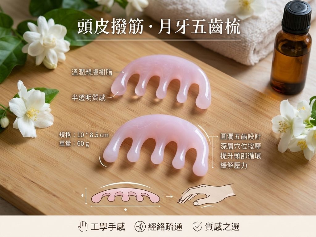 月牙五齒按摩梳