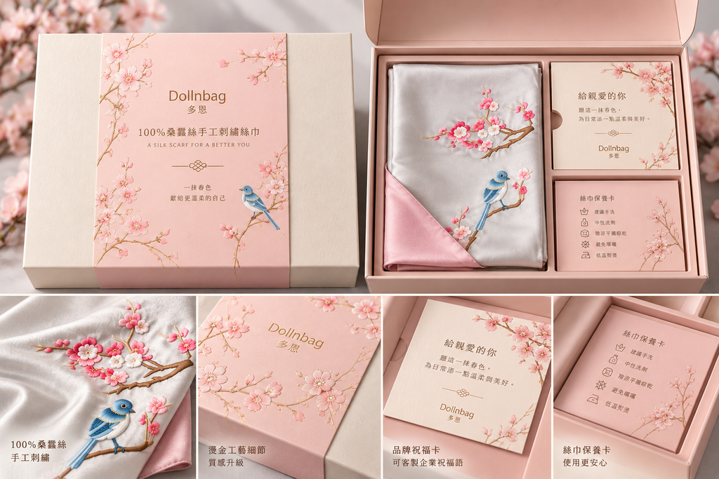 春色刺繡絲巾禮盒展示