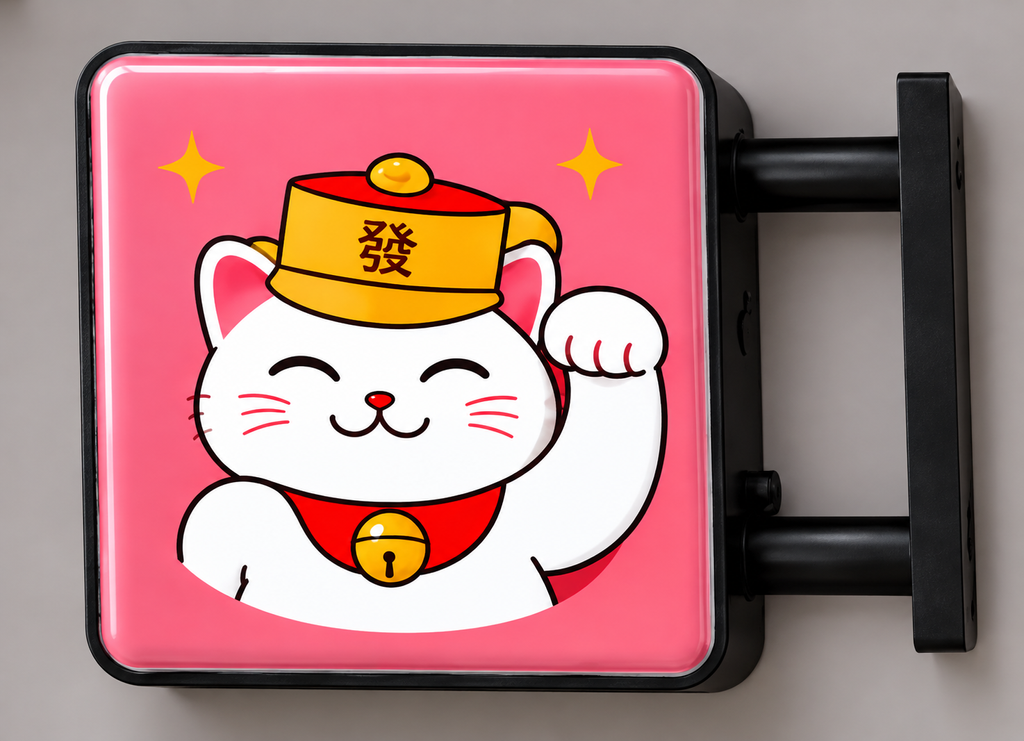粉紅招財貓發財燈牌
