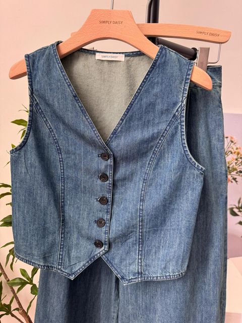 Chic Denim Sleeveless Vest Set 酷感无袖牛仔马甲套装