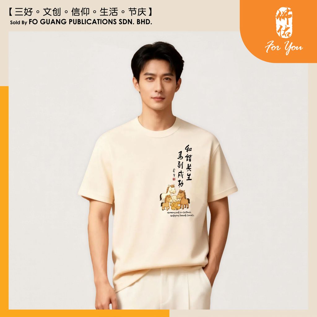 【和諧共生 馬到成功】墨寶紀念 T-Shirt （Vanilla）v2