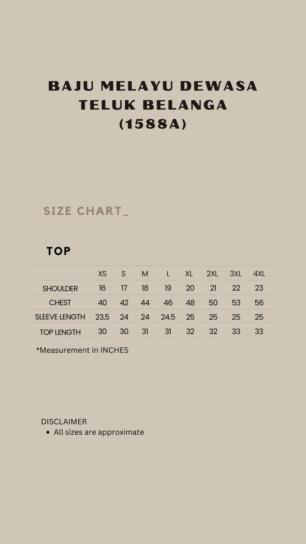 1588A Size Chart