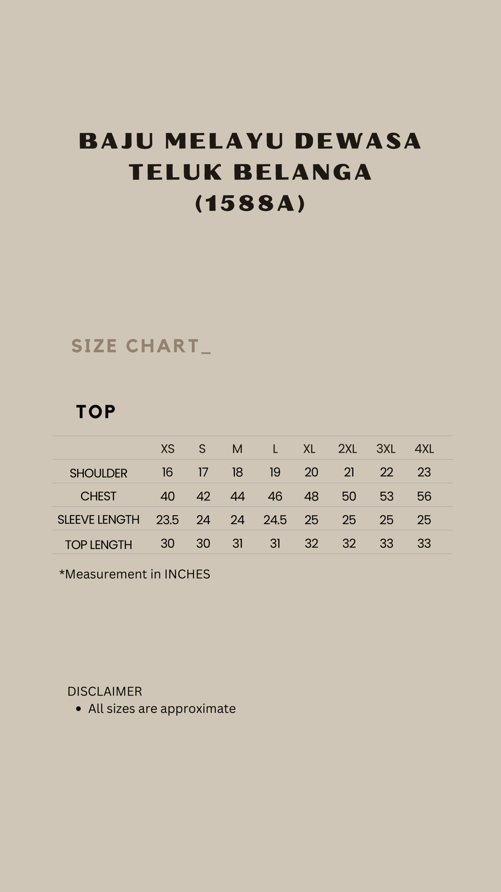 1588A Size Chart