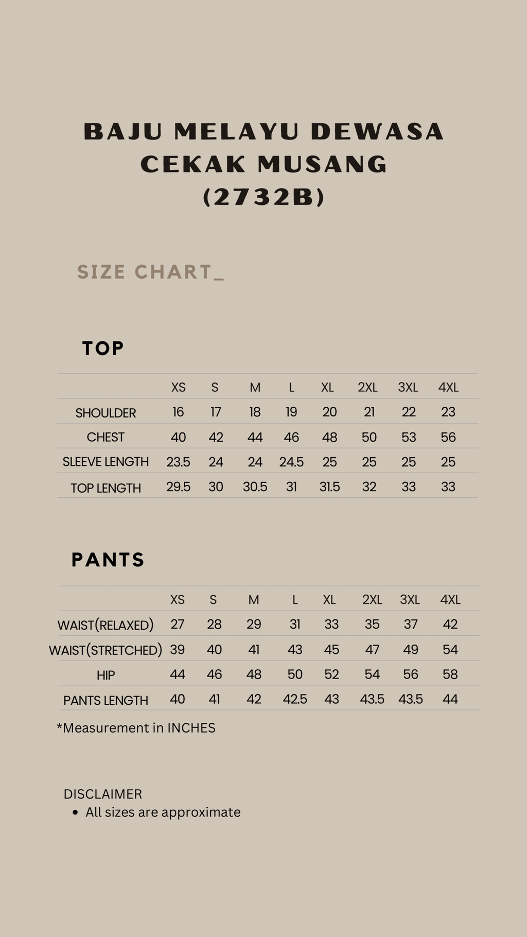 2732B Size Chart