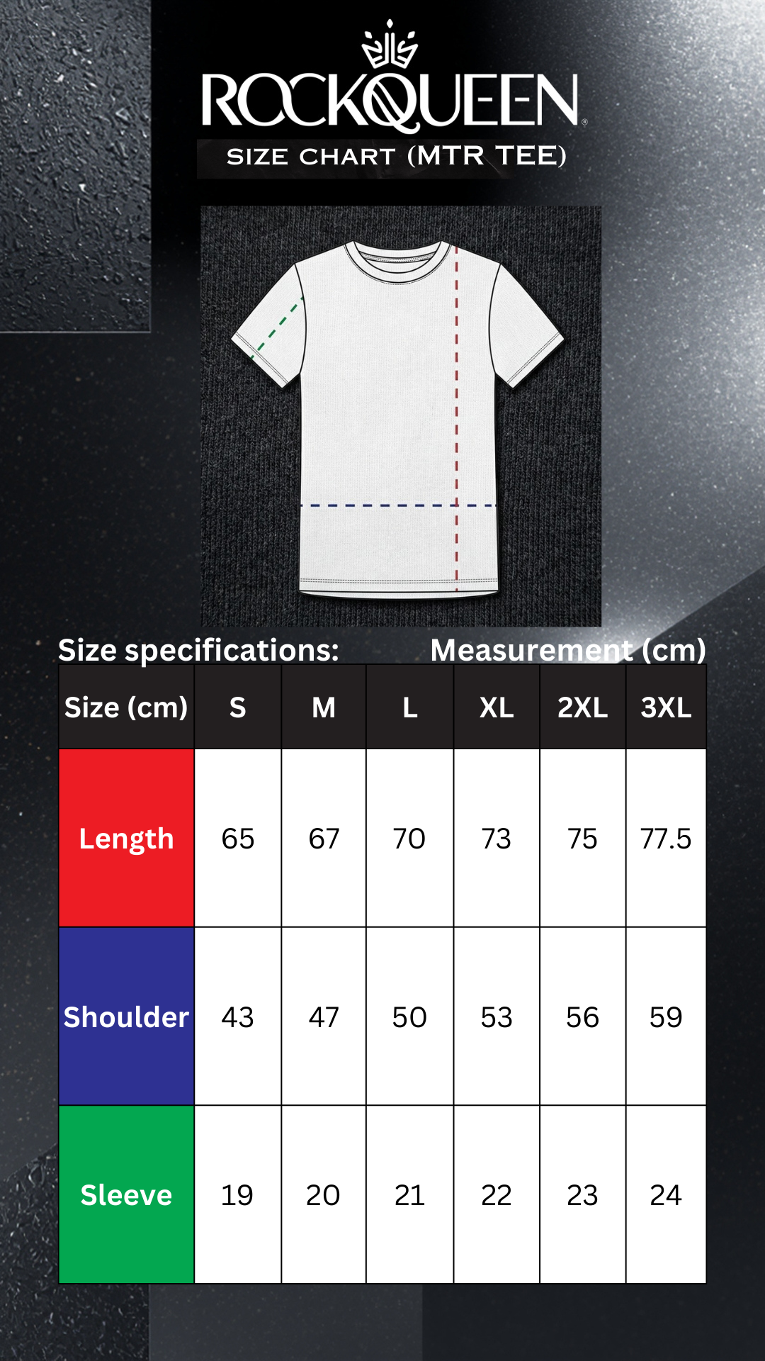 Size chart mtr short tee