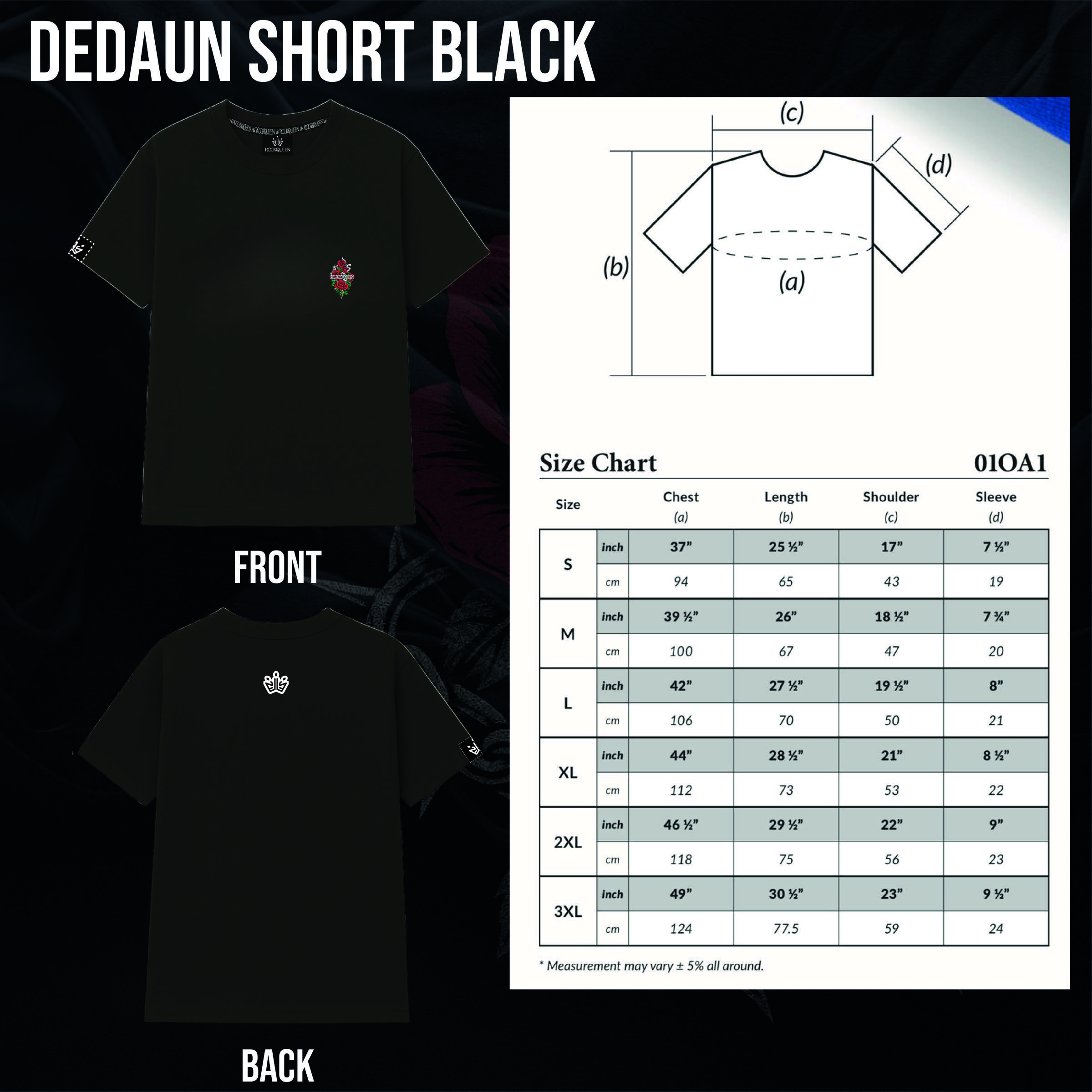 Dedaun Short Black Size Chart