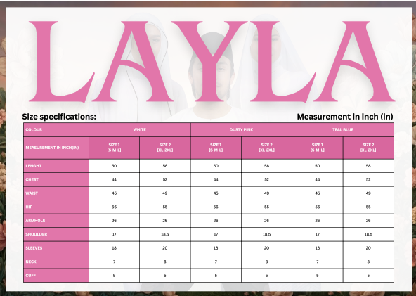 Layla size chart
