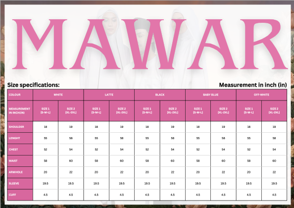 Mawar size chart