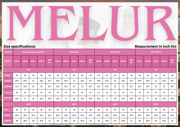 Melur size chart