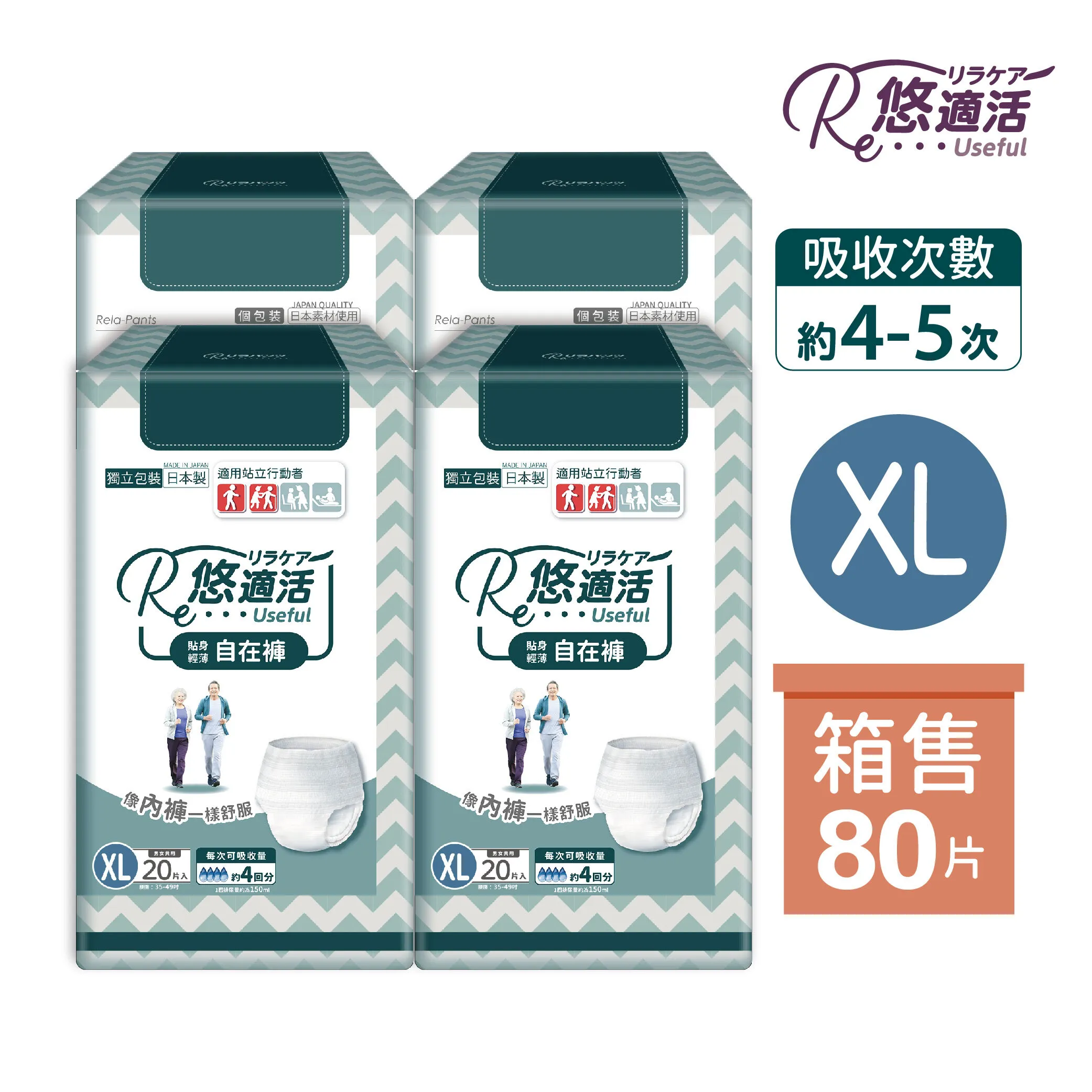 尿褲主圖-中文包裝_4回XL-4包-箱首圖