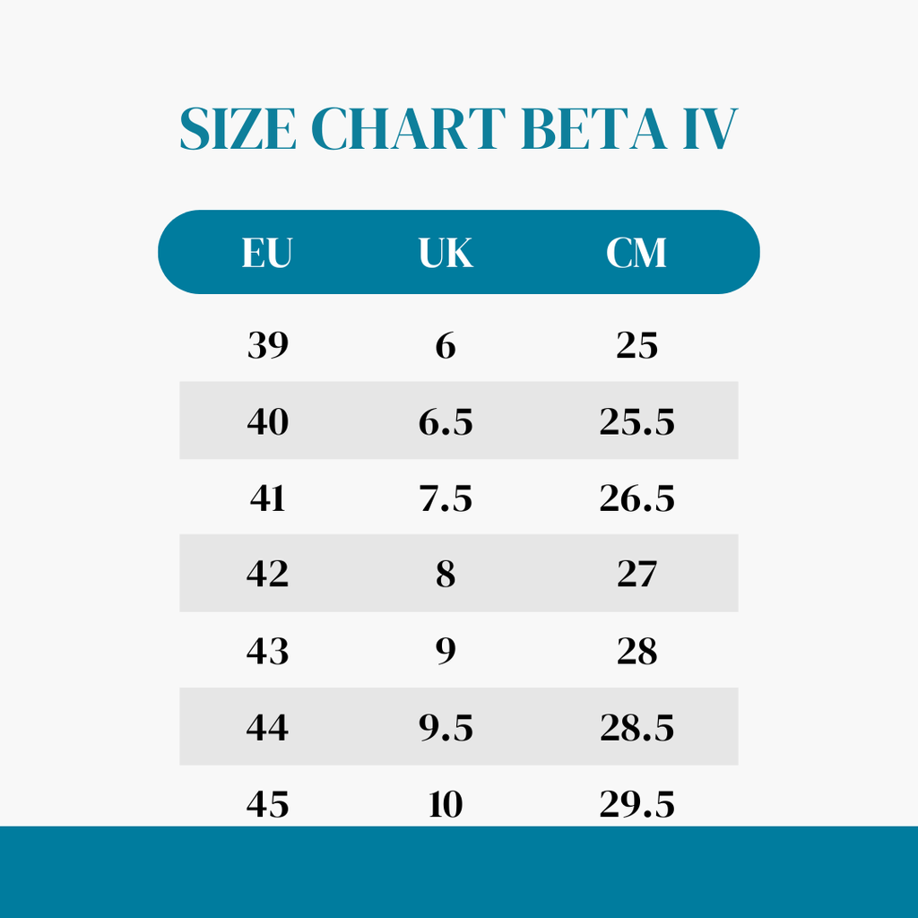 size chart kasut beta iv