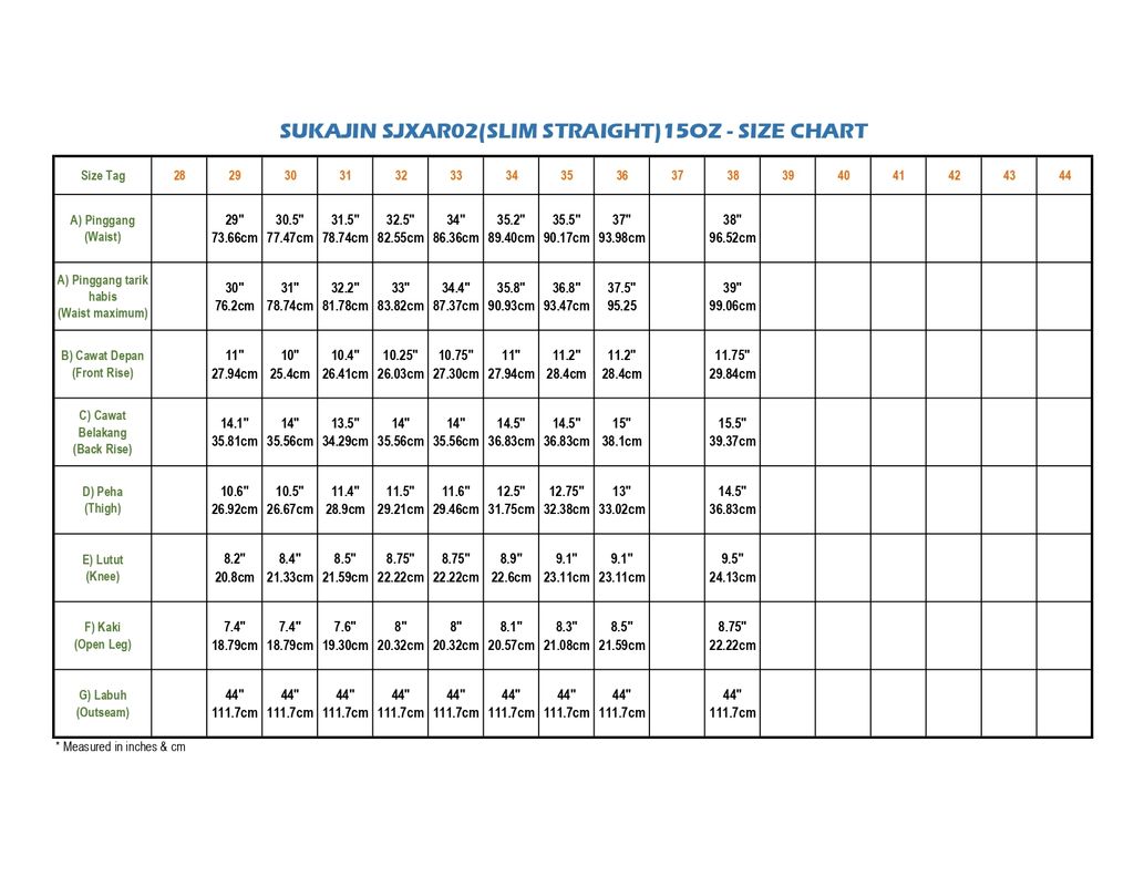 SJXAR02 SLIM SIZE CHART_page-0001