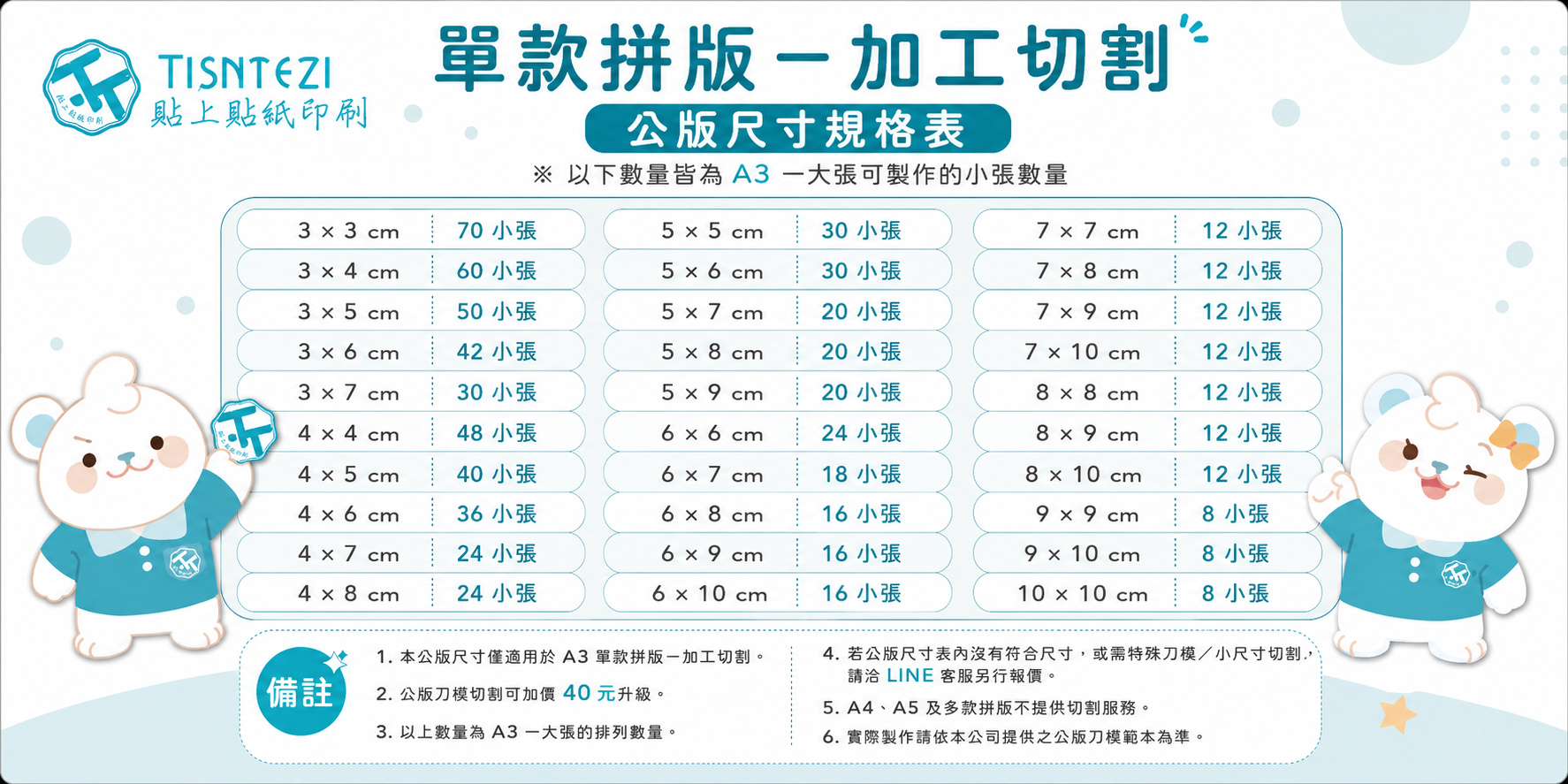 拼版數位水晶貼紙-公版尺寸規格表