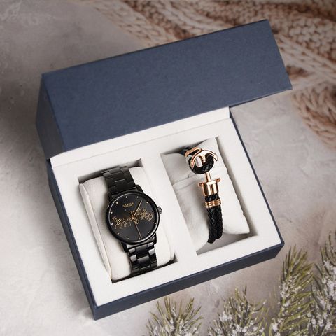 38女神節超值禮盒 | COACH手錶 14502925 + PH手環  PH-L-R | 黑色系經典小馬車不鏽鋼錶帶女錶 禮盒實體