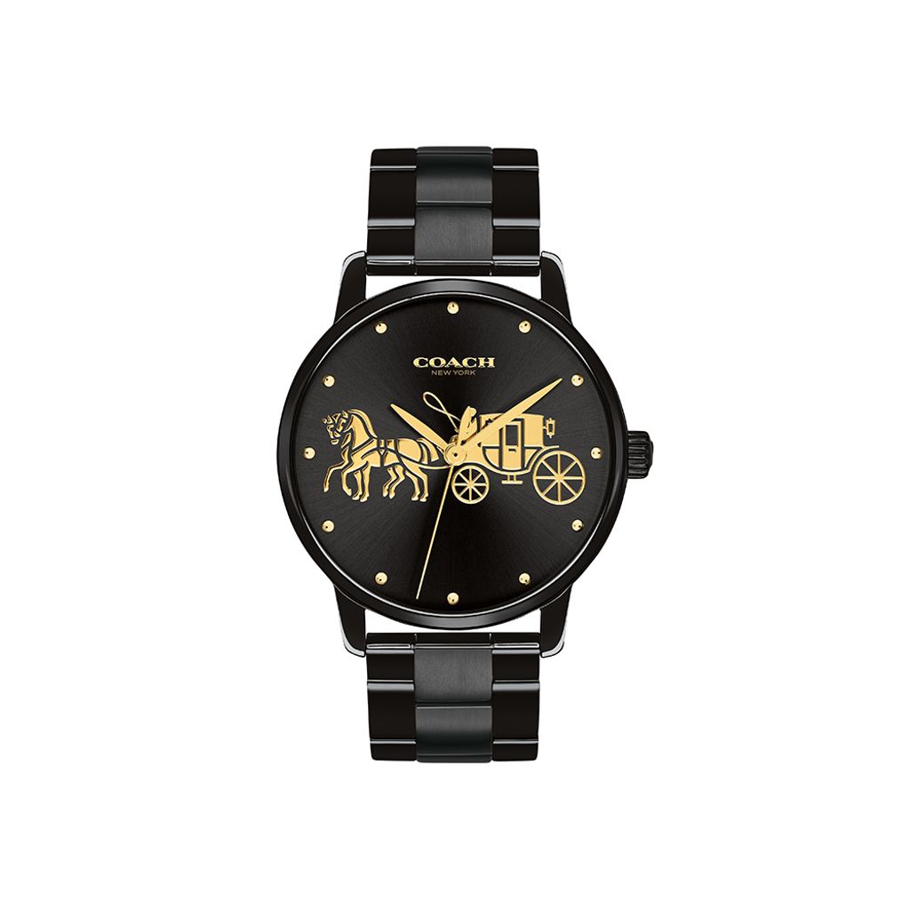 38女神節超值禮盒 | COACH手錶 14502925 + PH手環  PH-L-R | 黑色系經典小馬車不鏽鋼錶帶女錶 手錶正面