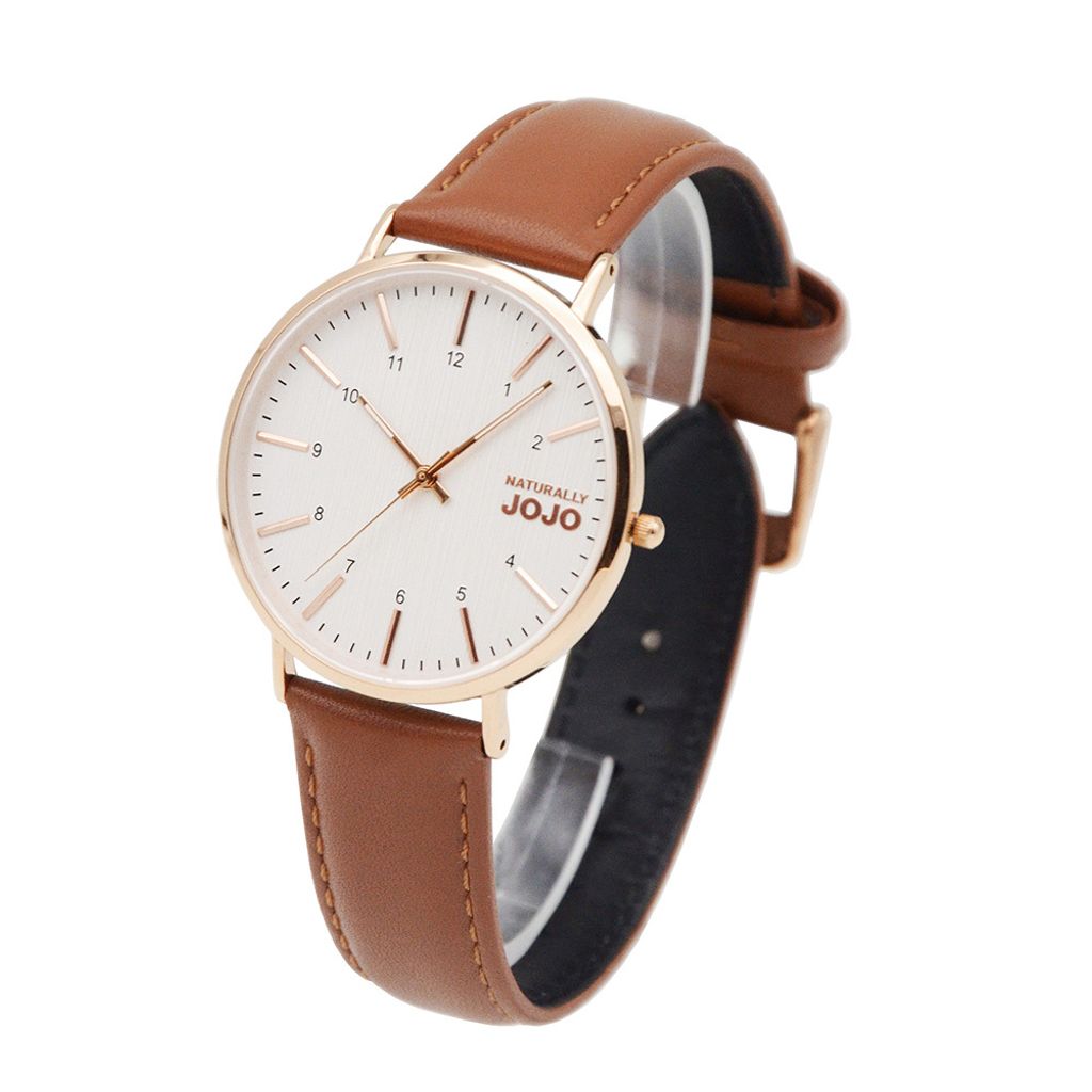 NATURALLY JOJO | JO96997-80RM | 白色木紋 藍寶石水晶鏡面 棕色皮革手錶 側面