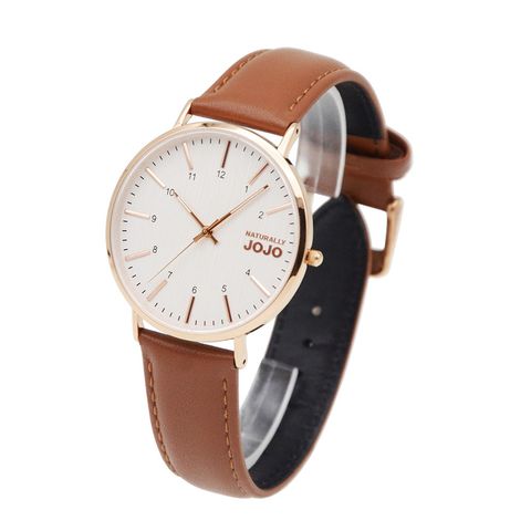 NATURALLY JOJO | JO96997-80RM | 白色木紋 藍寶石水晶鏡面 棕色皮革手錶 側面