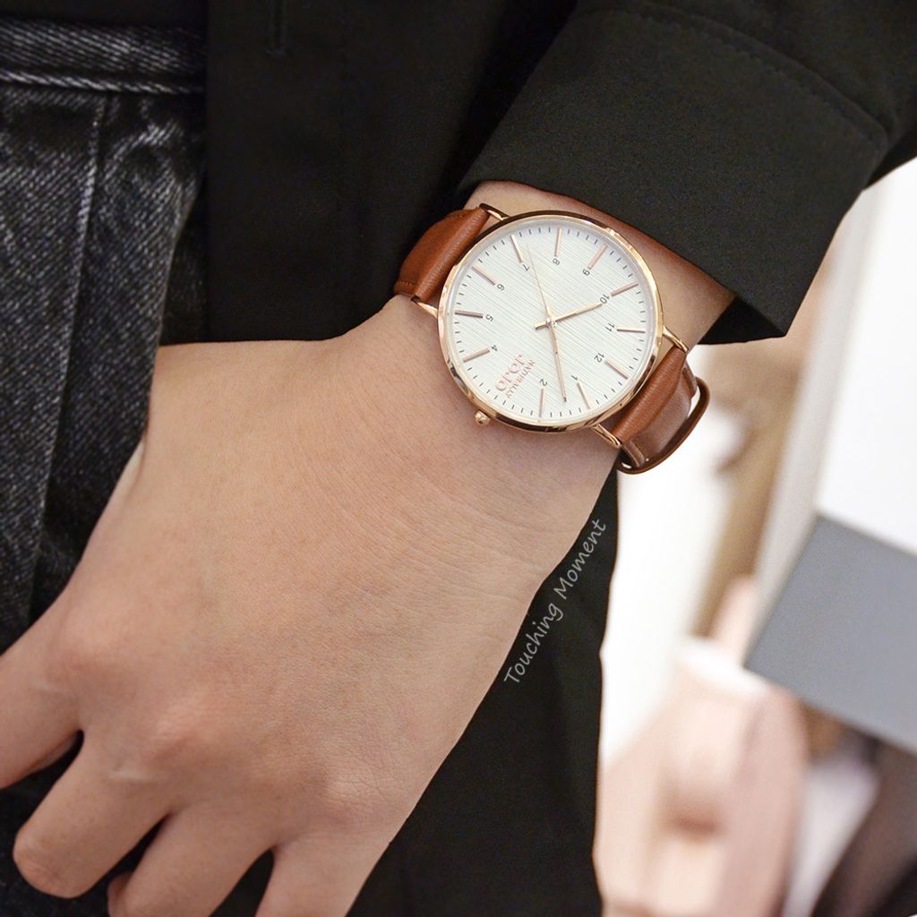 NATURALLY JOJO | JO96997-80RM | 白色木紋 藍寶石水晶鏡面 棕色皮革手錶 實戴展示