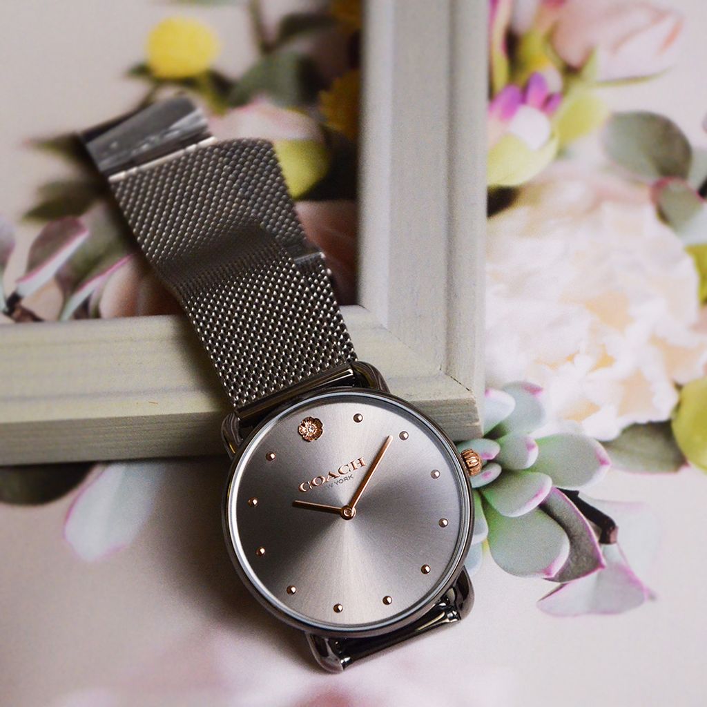 38女神節超值禮盒 | COACH手錶 14504210 + PH手環  PH-L-R | 鐵灰色山茶花米蘭錶帶腕錶 實體展示