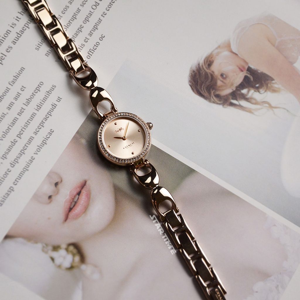 38女神節超值禮盒 | COACH手錶14503172 + PH手環 PH-L-R | 玫瑰金色系晶鑽C字手環式錶帶女錶 平攤展示