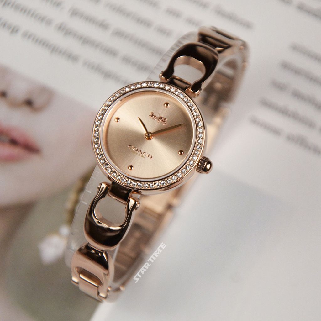 38女神節超值禮盒 | COACH手錶14503172 + PH手環 PH-L-R | 玫瑰金色系晶鑽C字手環式錶帶女錶 實體側面