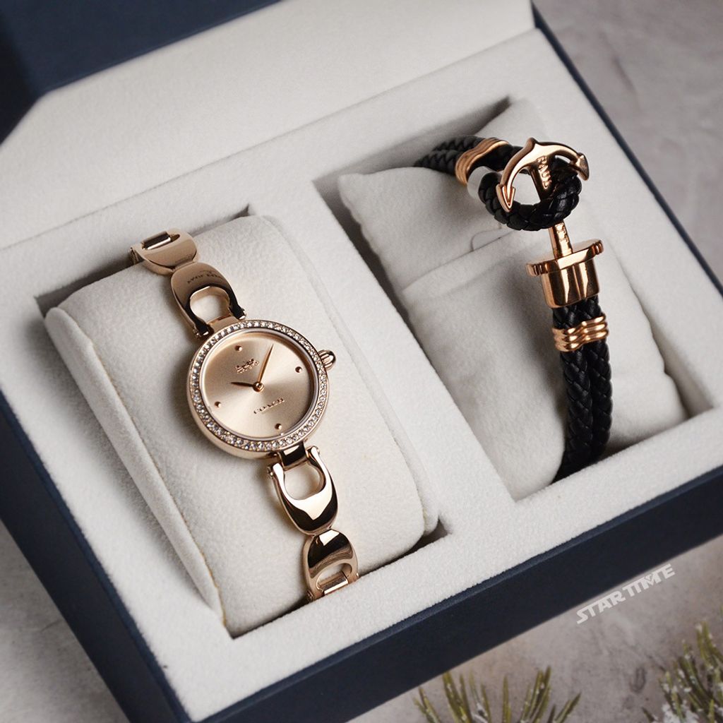 38女神節超值禮盒 | COACH手錶14503172 + PH手環 PH-L-R | 玫瑰金色系晶鑽C字手環式錶帶女錶 禮盒細節