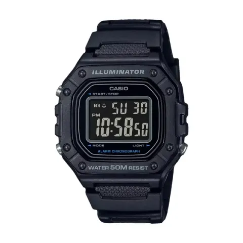 CASIO | W-218H-1BV | 黑色方形數位電子錶 學生必備 正面