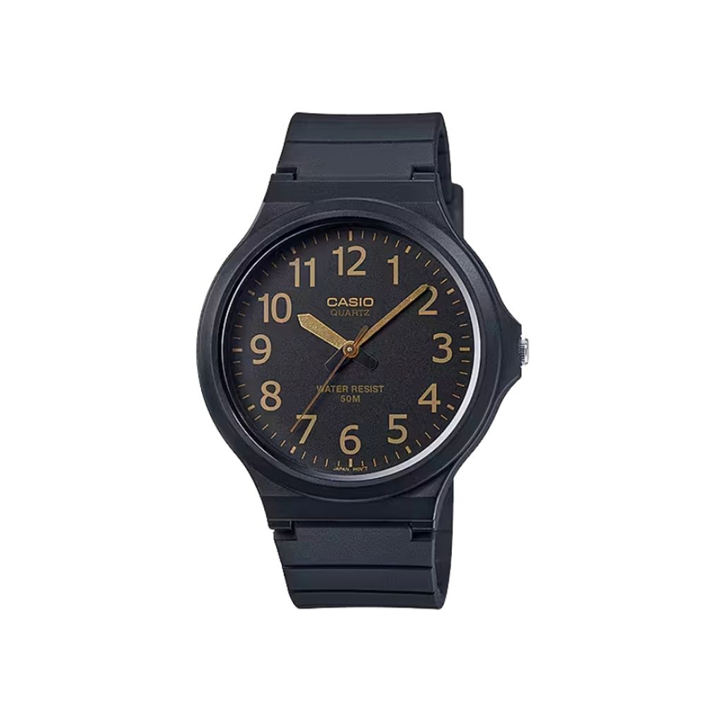 CASIO | MW-240-1B2V | 金色指針 簡約黑色腕錶 學生手錶 正面
