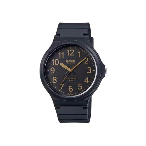 CASIO | MW-240-1B2V | 金色指針 簡約黑色腕錶 學生手錶 正面