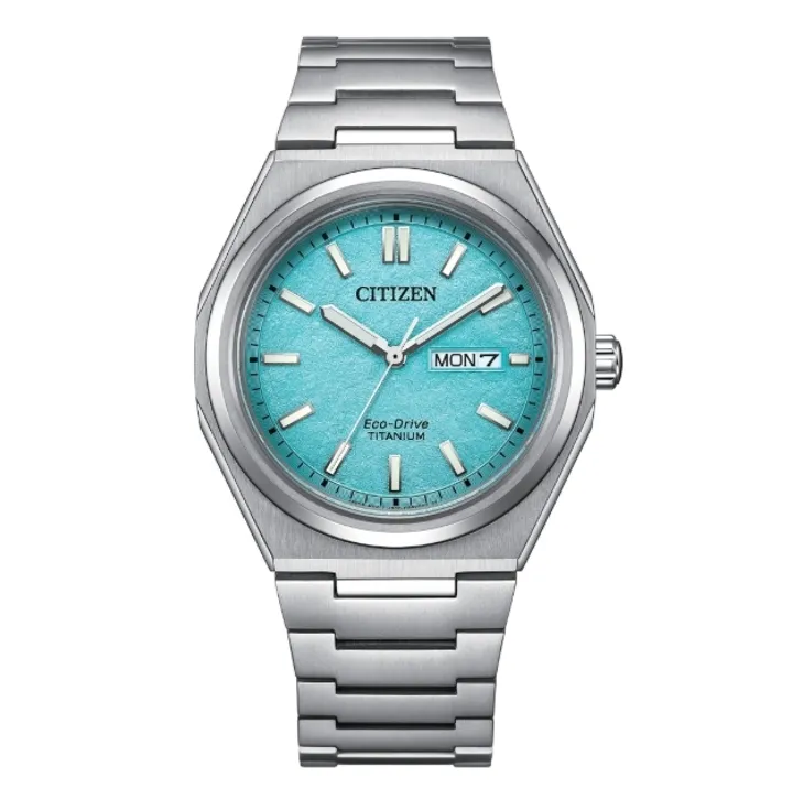 CITIZEN星辰 | GENT'S系列 AW0130-85M | 台灣限量 Zenshin 鈦金屬 湖水綠錶面 光動能手錶 正面