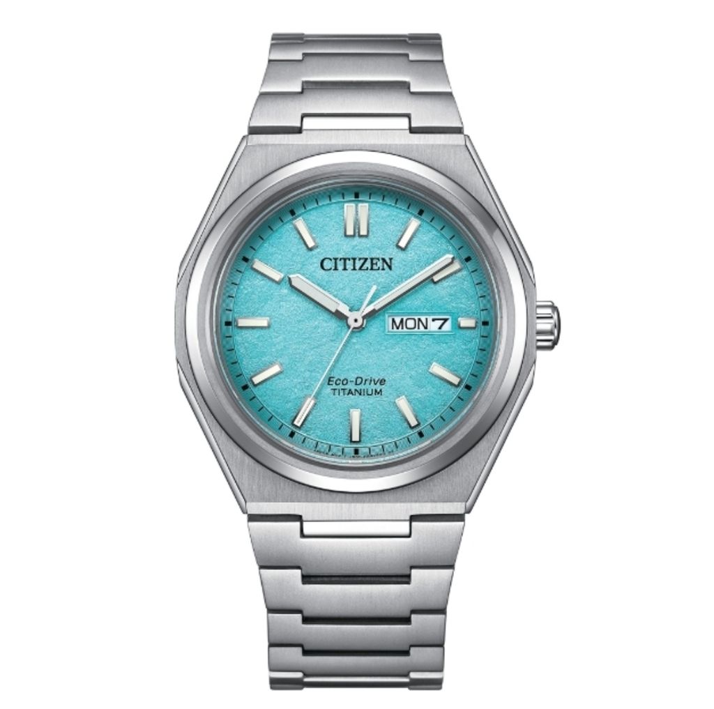 CITIZEN星辰 | GENT'S系列 AW0130-85M | 台灣限量 Zenshin 鈦金屬 湖水綠錶面 光動能手錶 正面