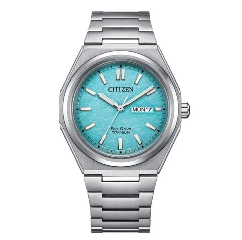 CITIZEN星辰 | GENT'S系列 AW0130-85M | 台灣限量 Zenshin 鈦金屬 湖水綠錶面 光動能手錶 正面