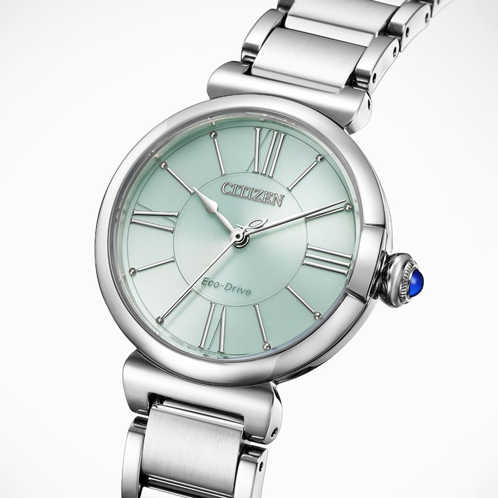 CITIZEN星辰 | L系列 EM1070-83L |  光動能 淺綠色 簡約優雅羅馬字女錶 錶面細節