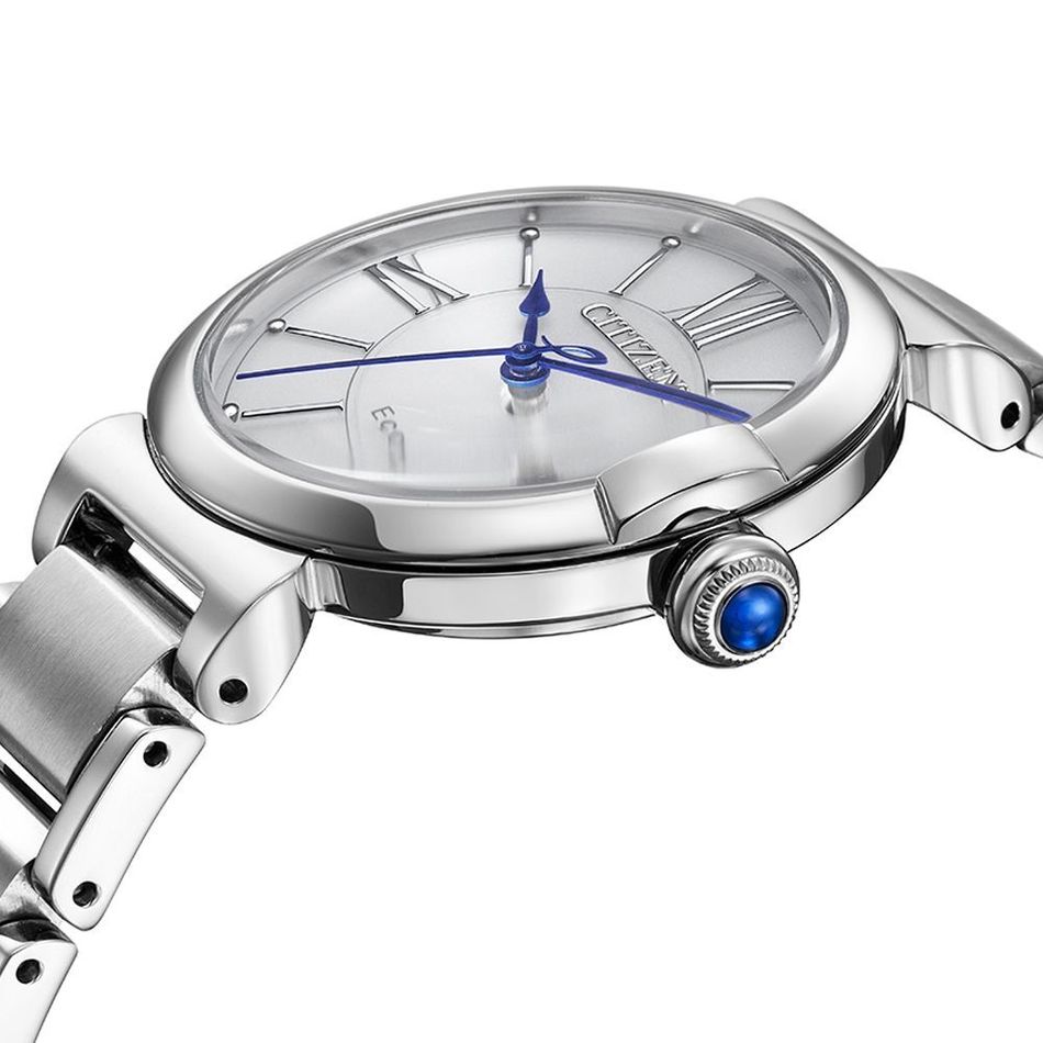 CITIZEN星辰 | L系列 EM1070-83A |  光動能 銀色錶面 藍色指針 簡約俐落羅馬字女錶 錶面細節