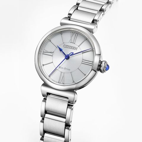 CITIZEN星辰 | L系列 EM1070-83A |  光動能 銀色錶面 藍色指針 簡約俐落羅馬字女錶 側面