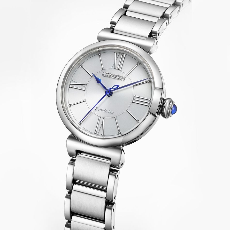 CITIZEN星辰 | L系列 EM1070-83A |  光動能 銀色錶面 藍色指針 簡約俐落羅馬字女錶 側面