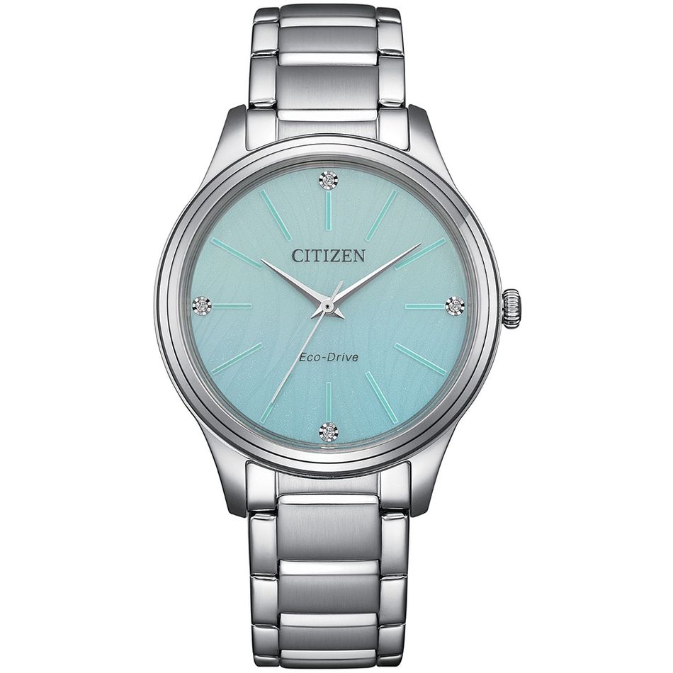 CITIZEN星辰 | LADY'S系列 EM1220-58Y |  光動能 藍綠色錶面 晶鑽清新女錶 正面