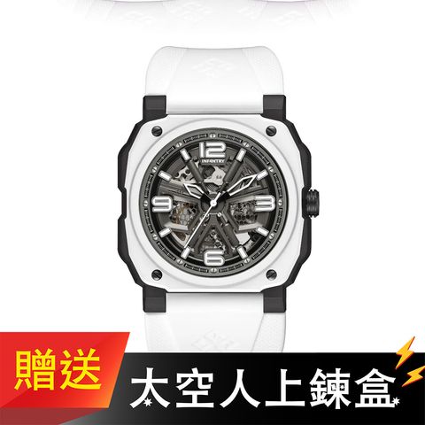 【贈太空人上鍊盒】INF4NTRY | REVO47-SKL01-WH | 白色方殼自動上鍊機械腕錶 機械鏤空 男錶