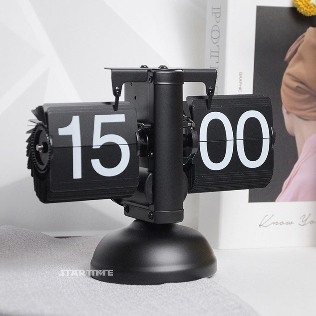 翻頁鐘 | PTC-S24-BB | 24小時制 黑色單腳翻頁鐘 正面展示