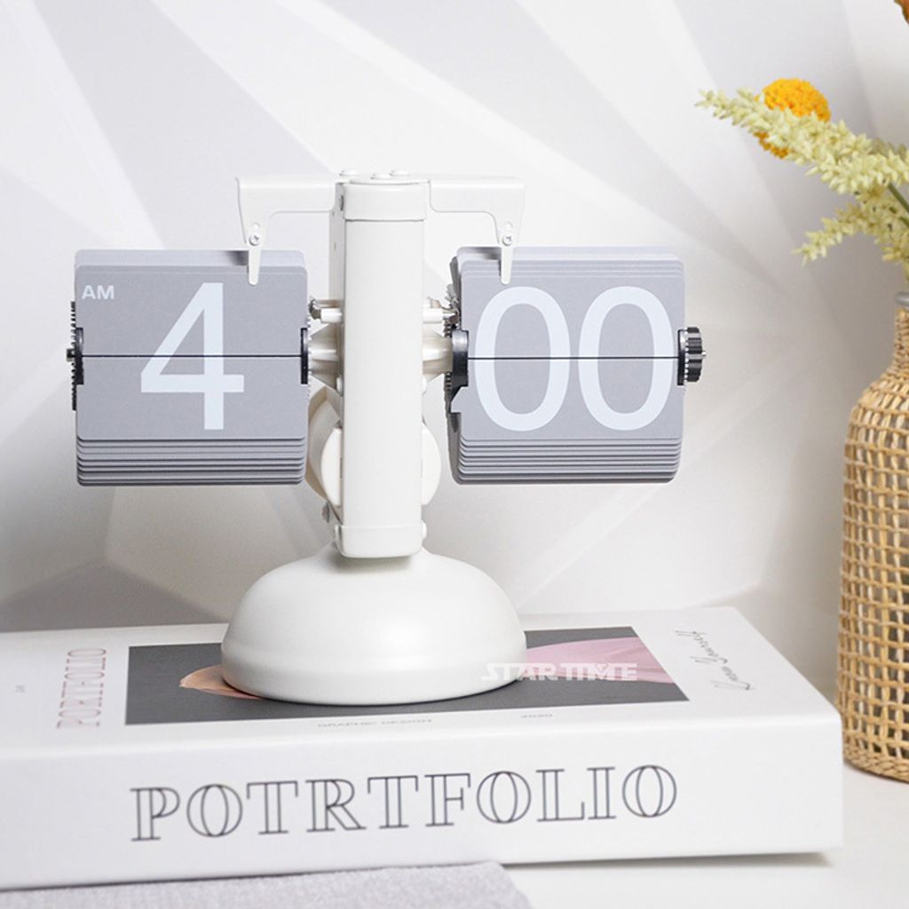 翻頁鐘 | PTC-S12-WGRA | 12小時制 白灰色單腳翻頁鐘 正面