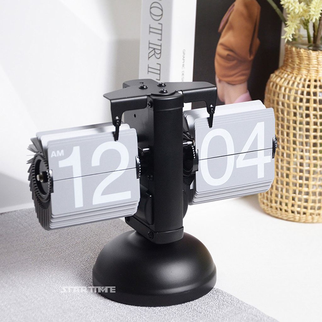 翻頁鐘 | PTC-S12-BGRA | 12小時制 黑灰色單腳翻頁鐘 側面