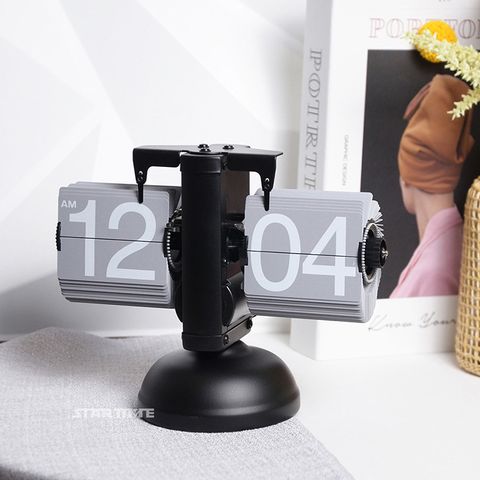 翻頁鐘 | PTC-S12-BGRA | 12小時制 黑灰色單腳翻頁鐘 正面