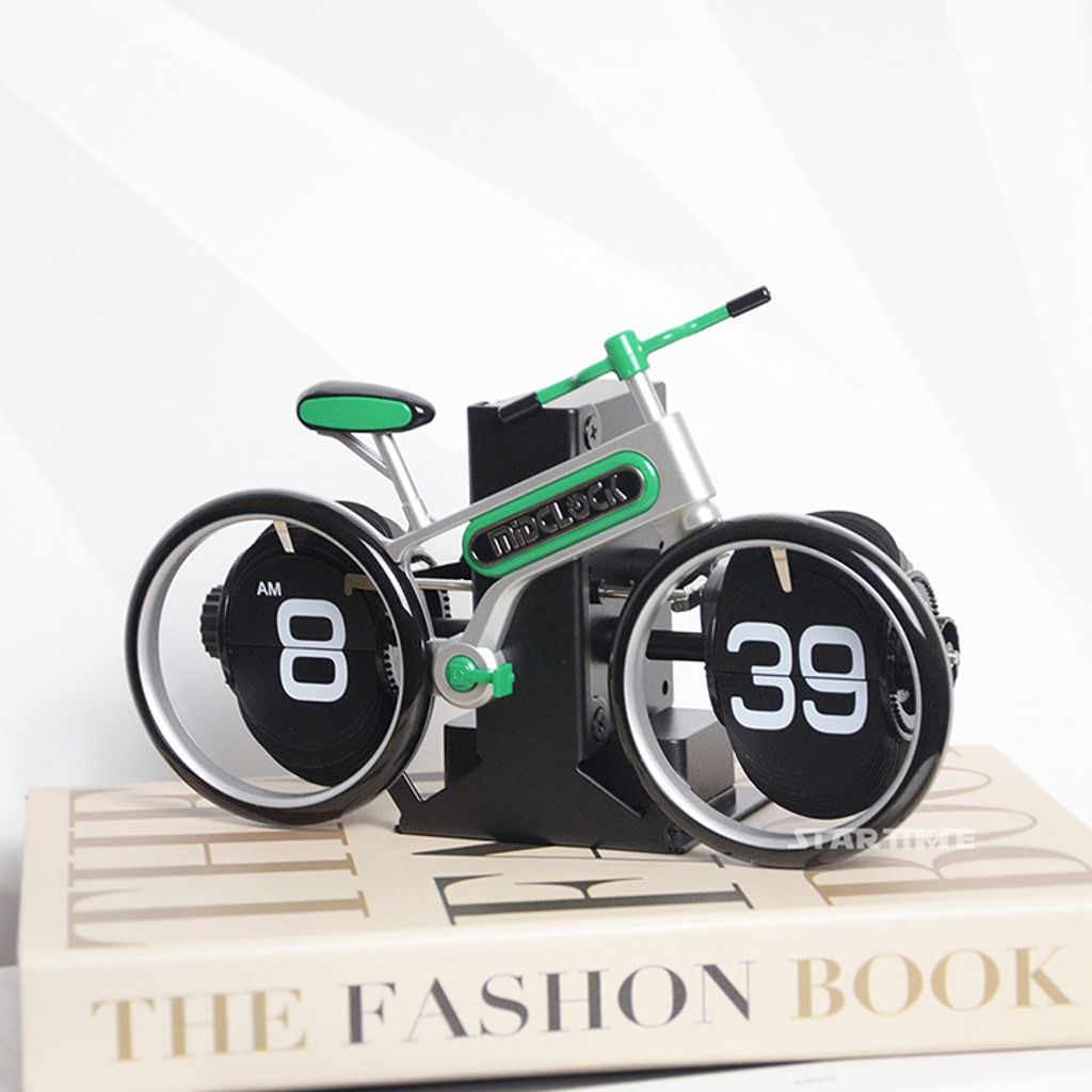翻頁鐘 | HY-F117-G | 綠色趣味自行車翻頁鐘 送禮首選 正面