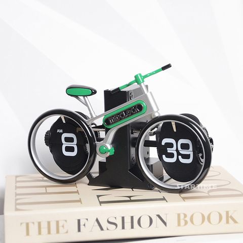 翻頁鐘 | HY-F117-G | 綠色趣味自行車翻頁鐘 送禮首選 正面