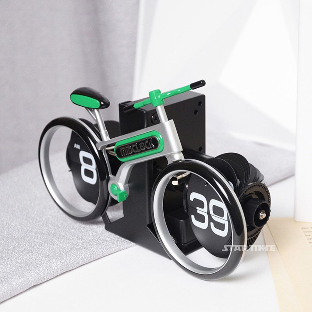 翻頁鐘 | HY-F117-G | 綠色趣味自行車翻頁鐘 送禮首選 左側